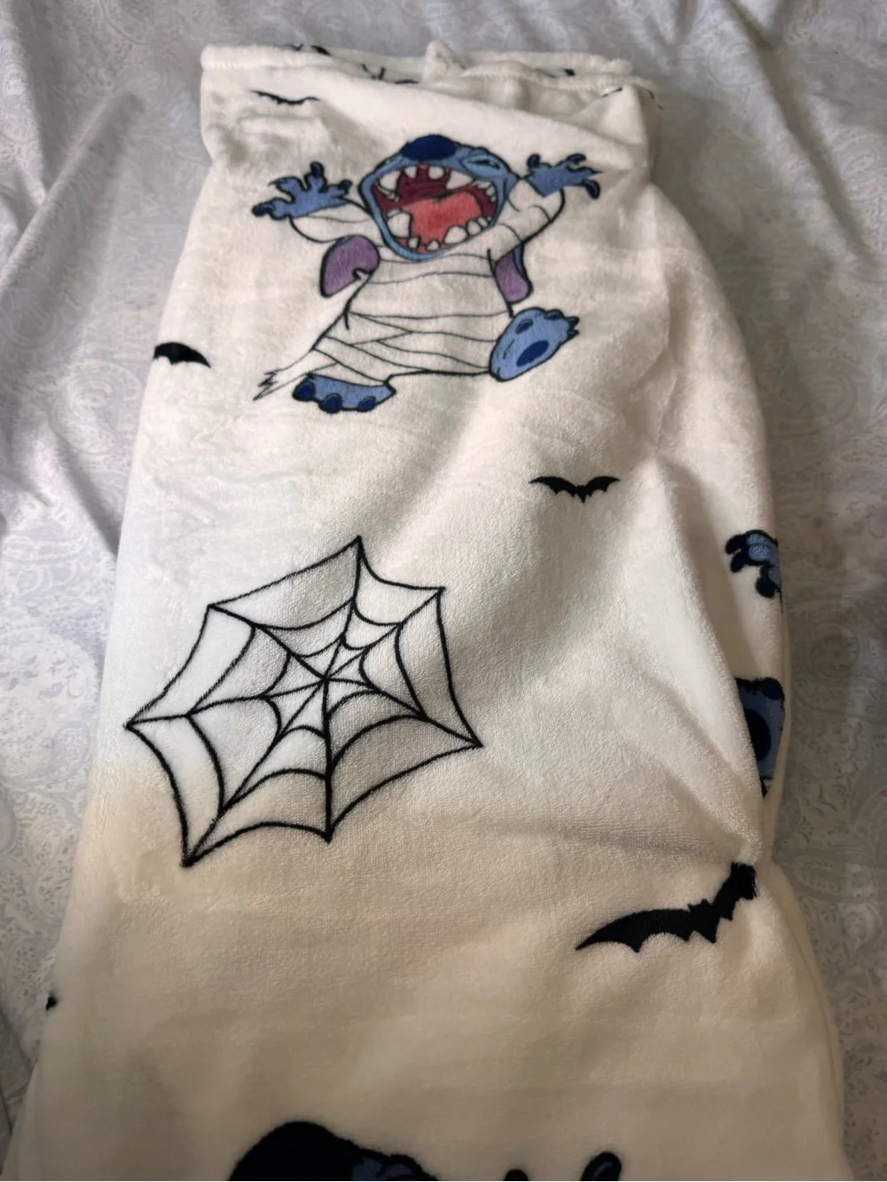 Disney White Plush Halloween Throw with Stitch as a Mummy